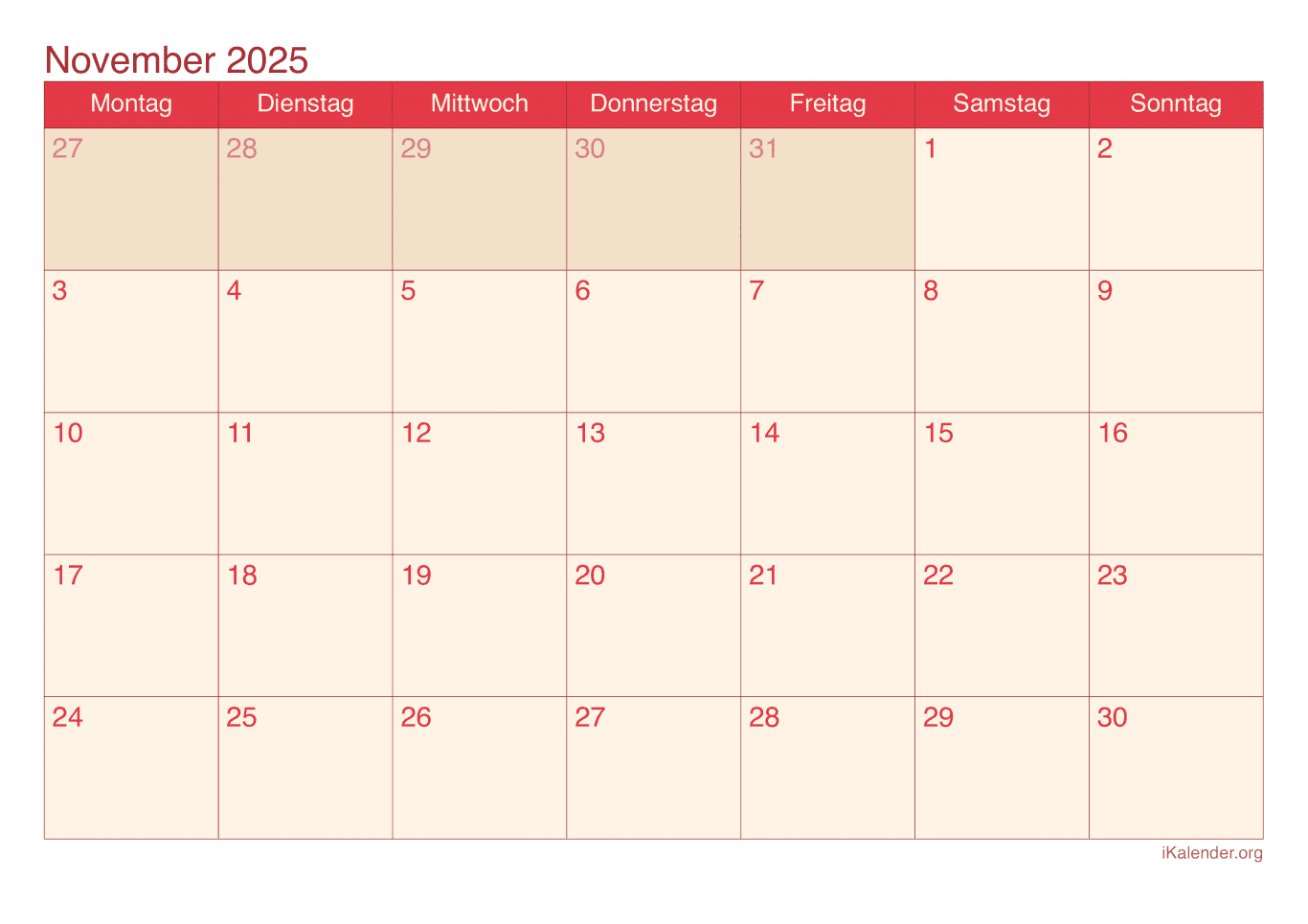 Monatskalender November 2025 - Cherry