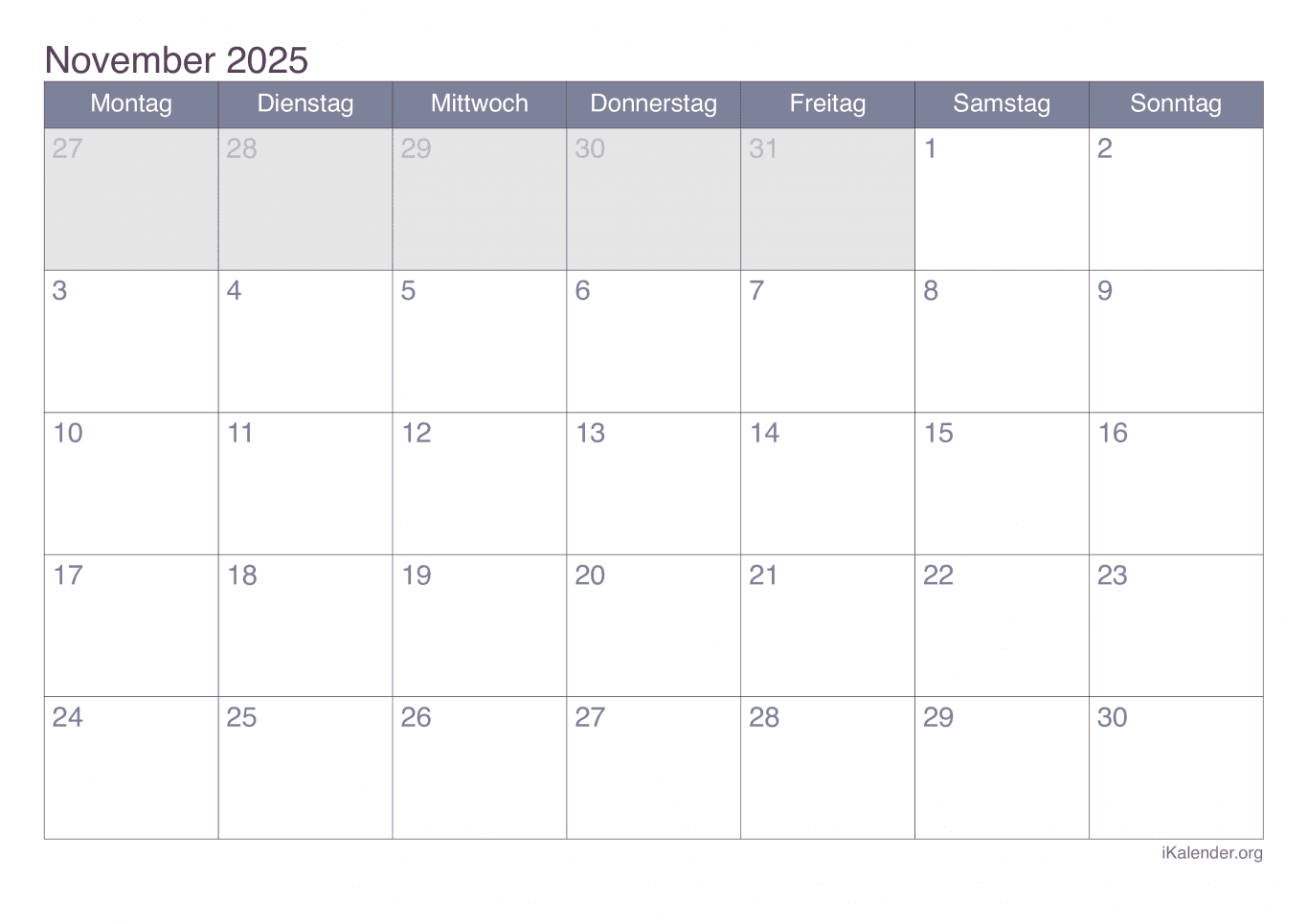 Monatskalender November 2025 - Office