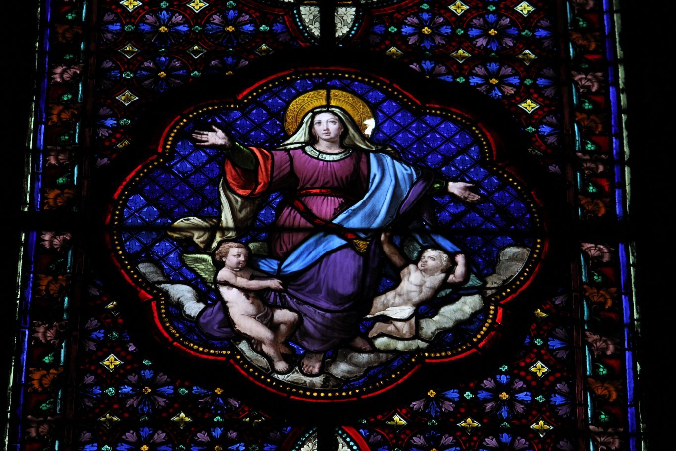 Die Himmelfahrt Mariens, Kirchenfenster der Basilika Sainte-Clotilde-Sainte-Valère, Paris