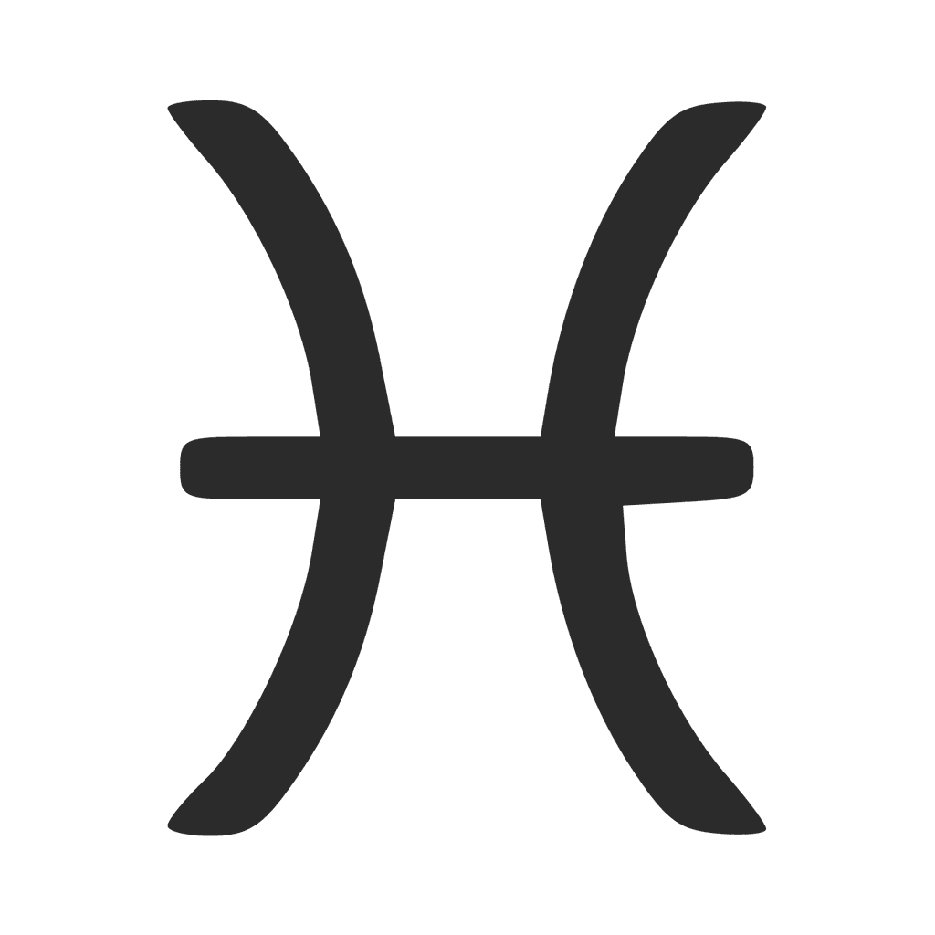 Das Fische-Symbol stellt zwei Fische (vertikale Kurven) dar, die durch einen zentralen Faden verbunden sind.