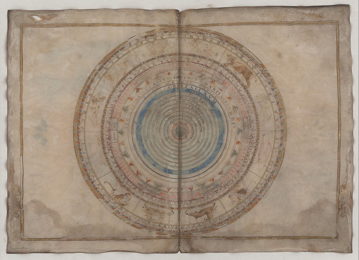 Karte der Planetenbahnen aus dem Jahr 1568 mit den Tierkreiszeichen.