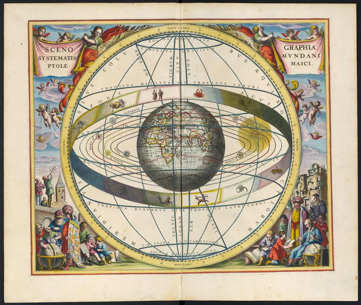 Eine Himmelskarte aus dem Jahr 1661, die Claudius Ptolemäus' erdzentriertes Modell des Universums illustriert.