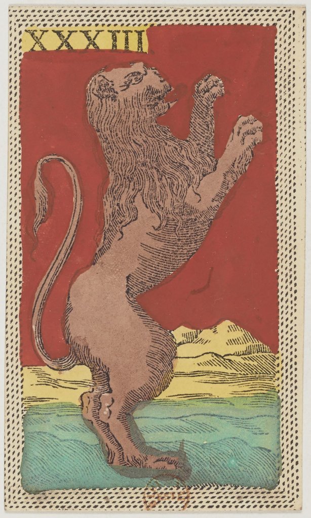 Das Zeichen Löwe in einem Florentiner Kartenspiel (Minchiate) aus dem 19. Jahrhundert.