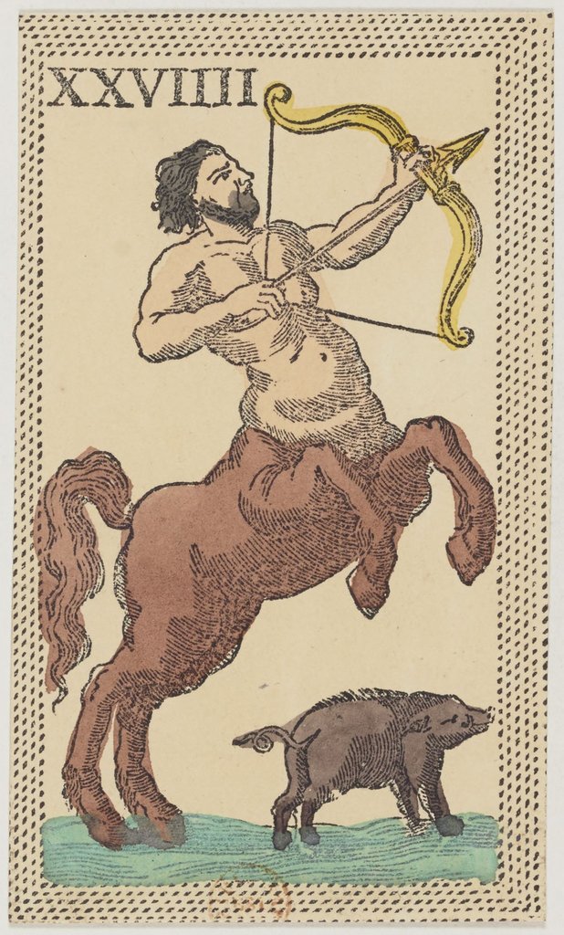 Das Zeichen des Schützen in einem Florentiner Kartenspiel (Minchiate) aus dem 19. Jahrhundert.