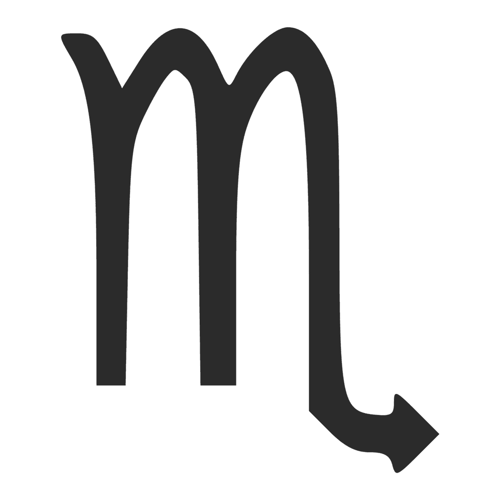 Genau wie das Symbol für Jungfrau besteht das Symbol für Skorpion aus dem Buchstaben „m“. In diesem Fall ist der letzte Bogen des „m“ mit dem giftigen Stachel des Tieres versehen.