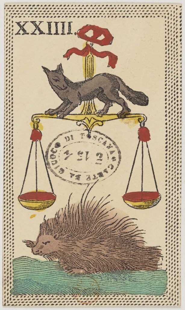 Das Zeichen der Waage in einem Florentiner Kartenspiel (Minchiate) aus dem 19. Jahrhundert.