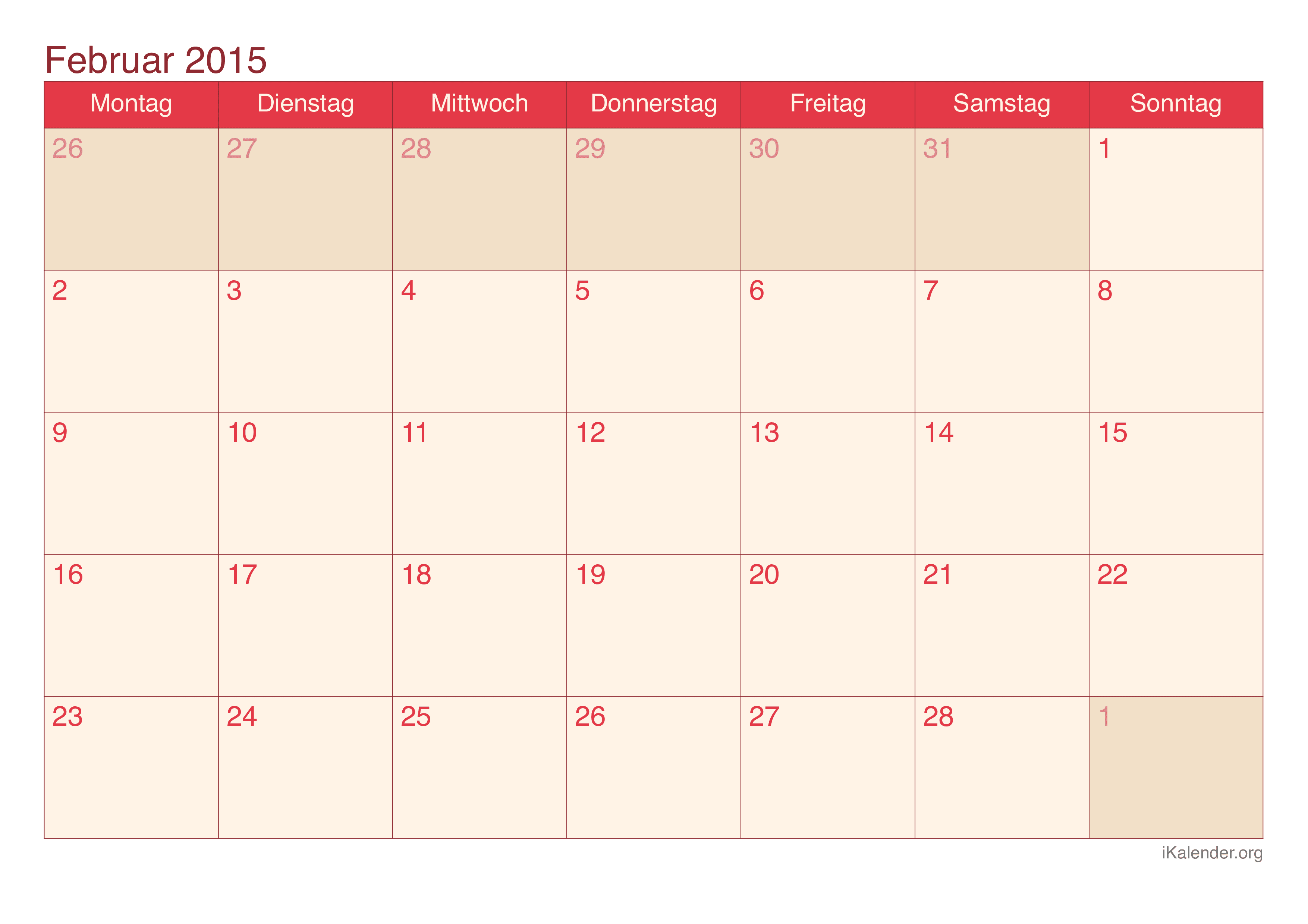 Monatskalender Februar 2015 - Cherry