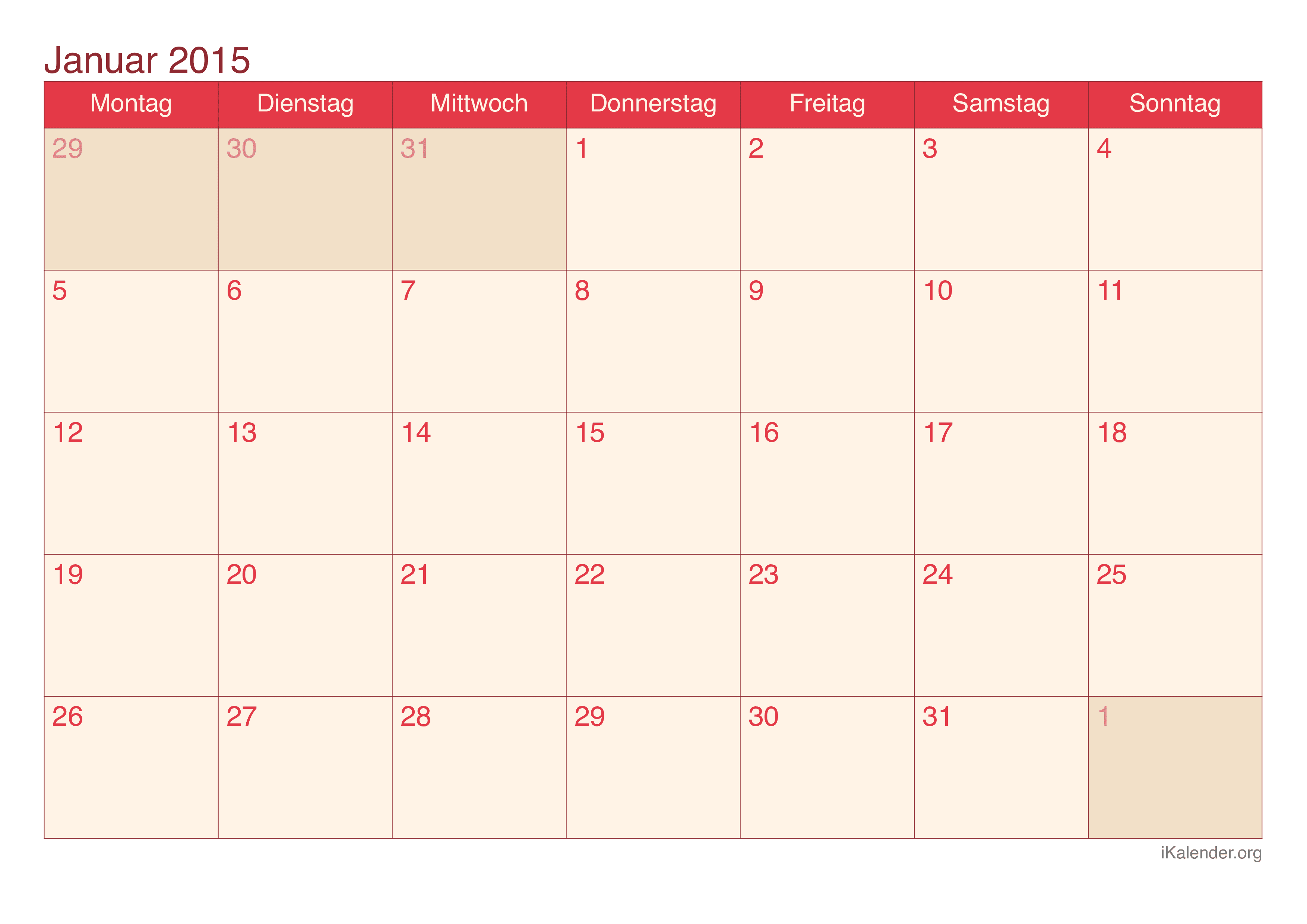 Monatskalender Januar 2015 - Cherry