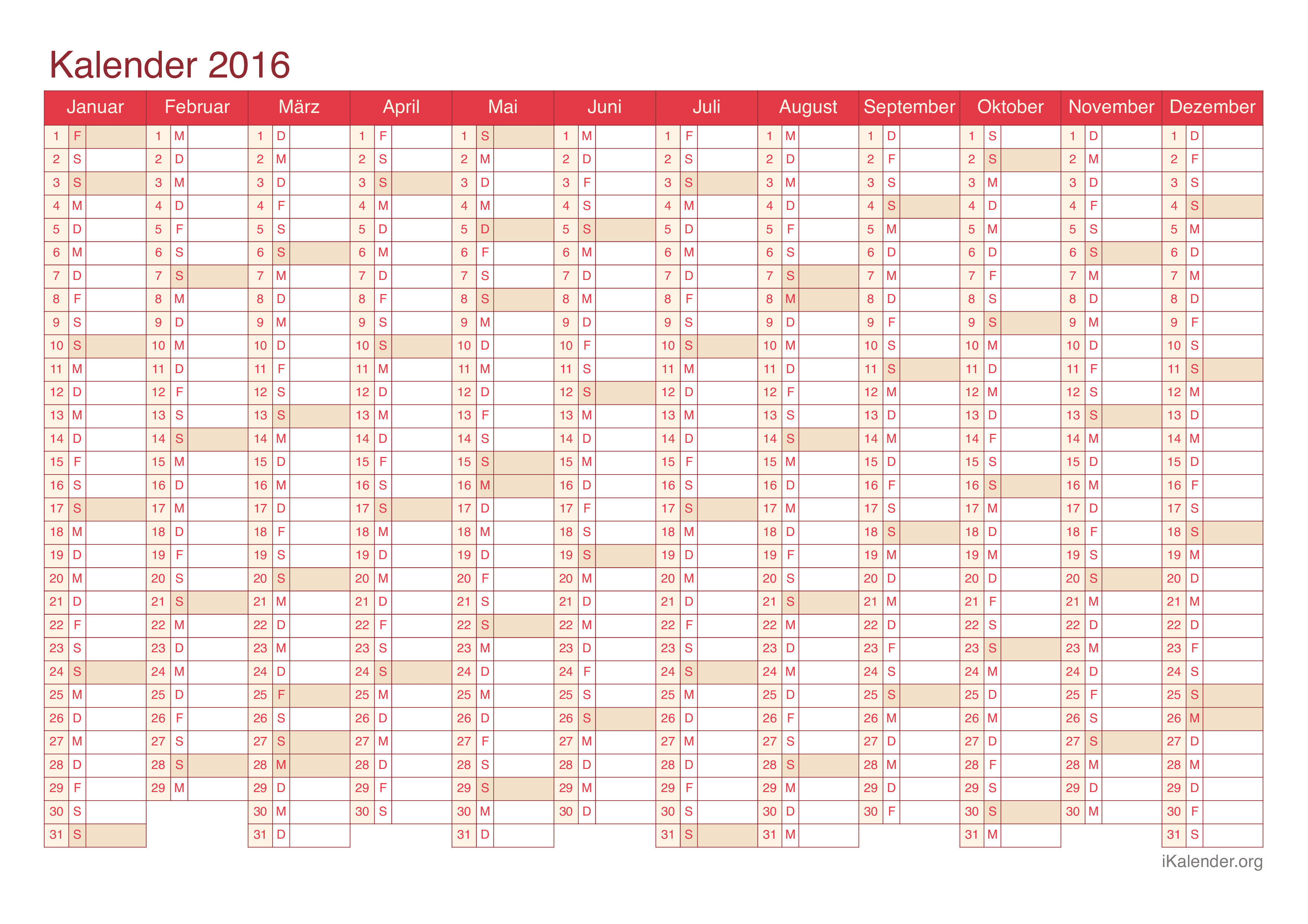 Jahreskalender 2016 - Cherry