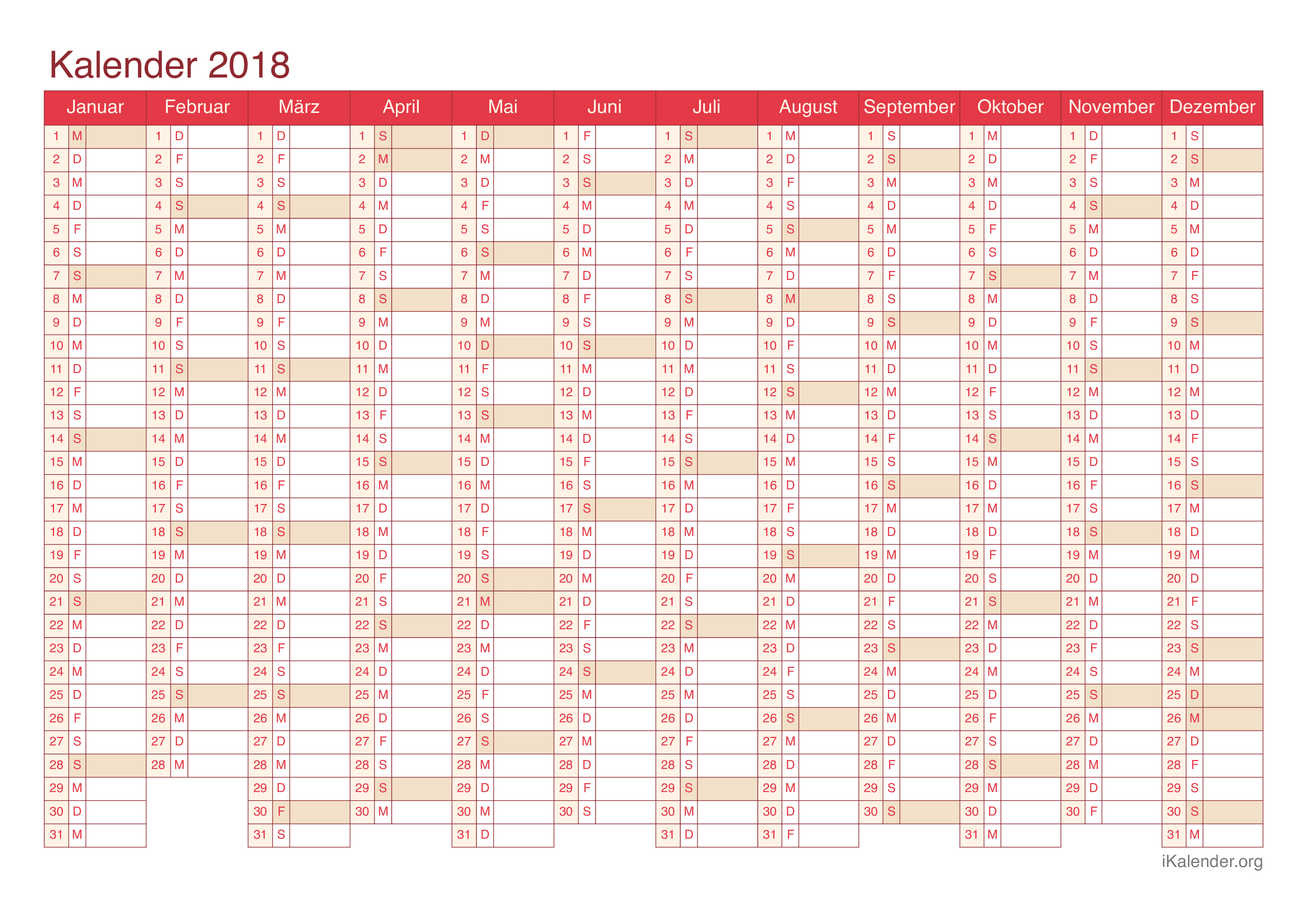 Jahreskalender 2018 - Cherry