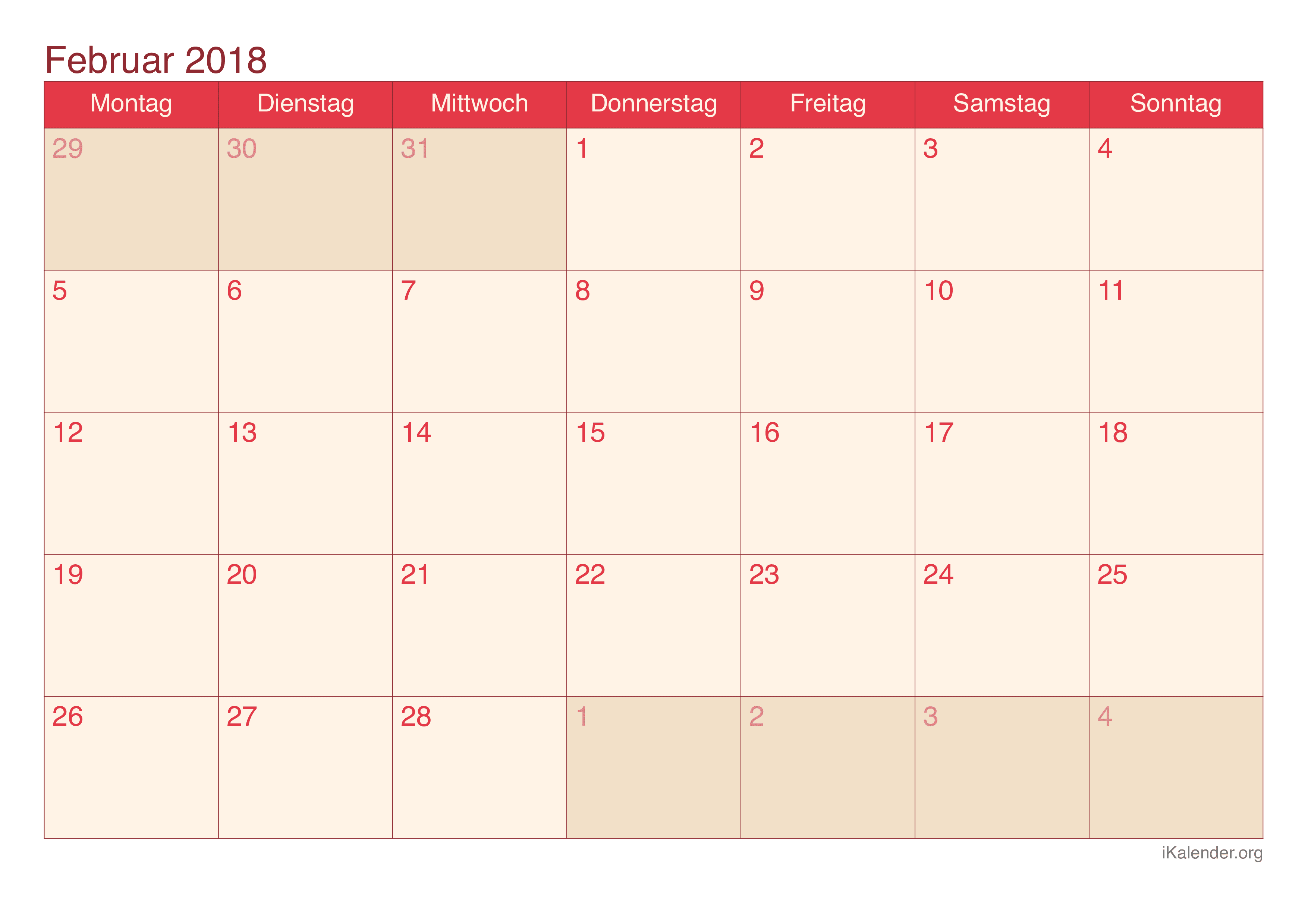 Monatskalender Februar 2018 - Cherry