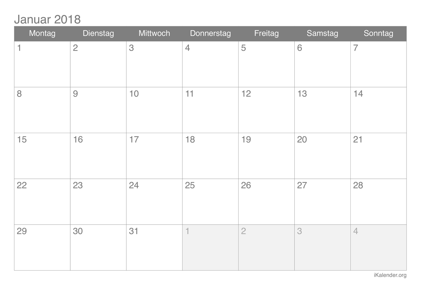 Monatskalender 2018