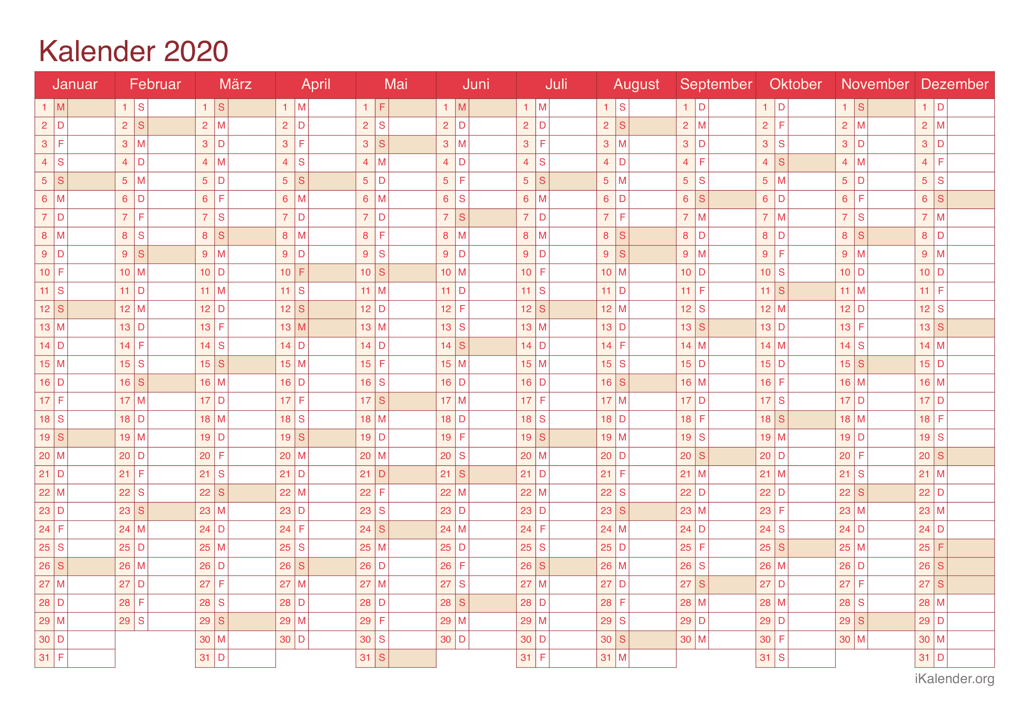 Jahreskalender 2020 - Cherry