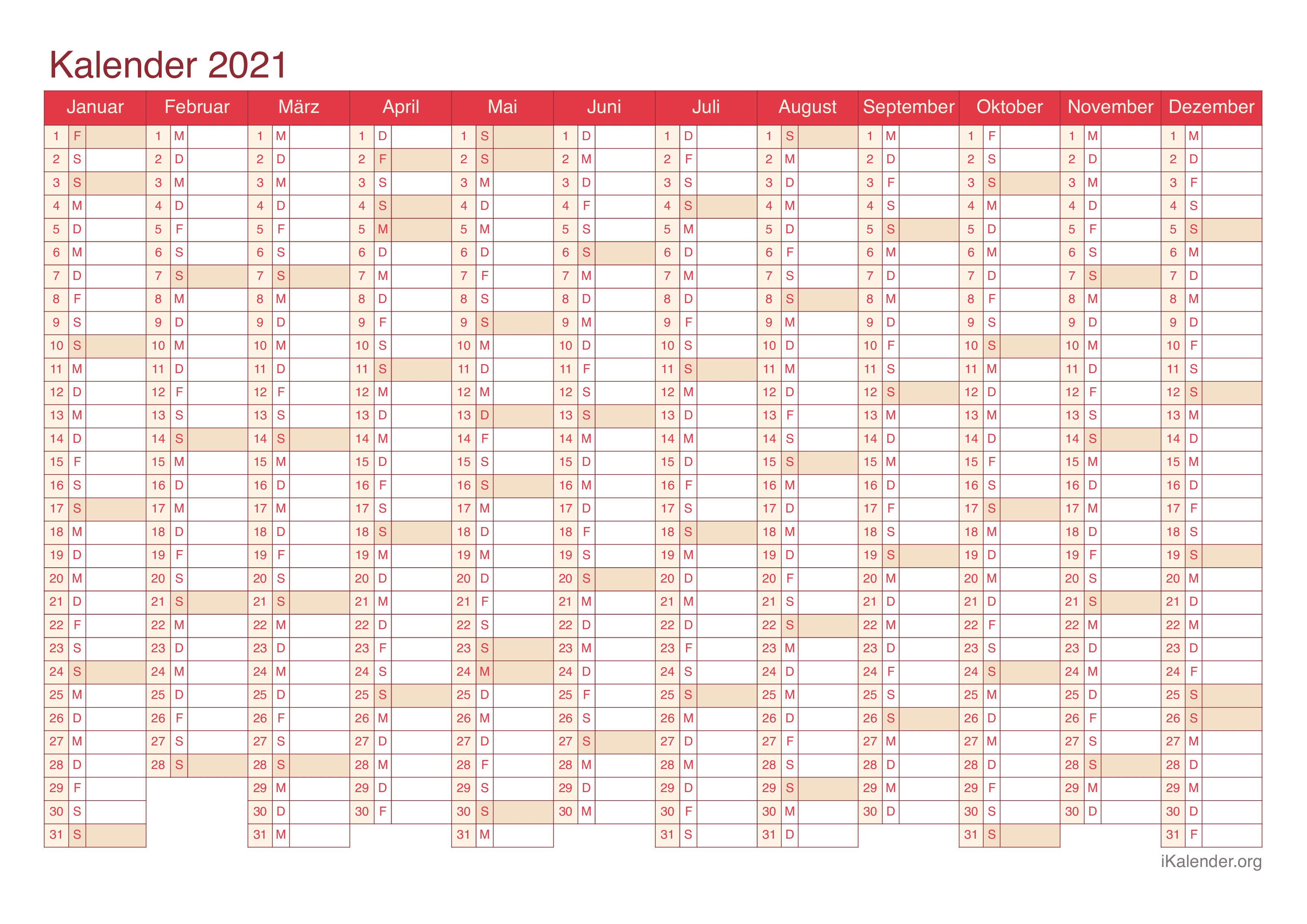 Jahreskalender 2021 - Cherry