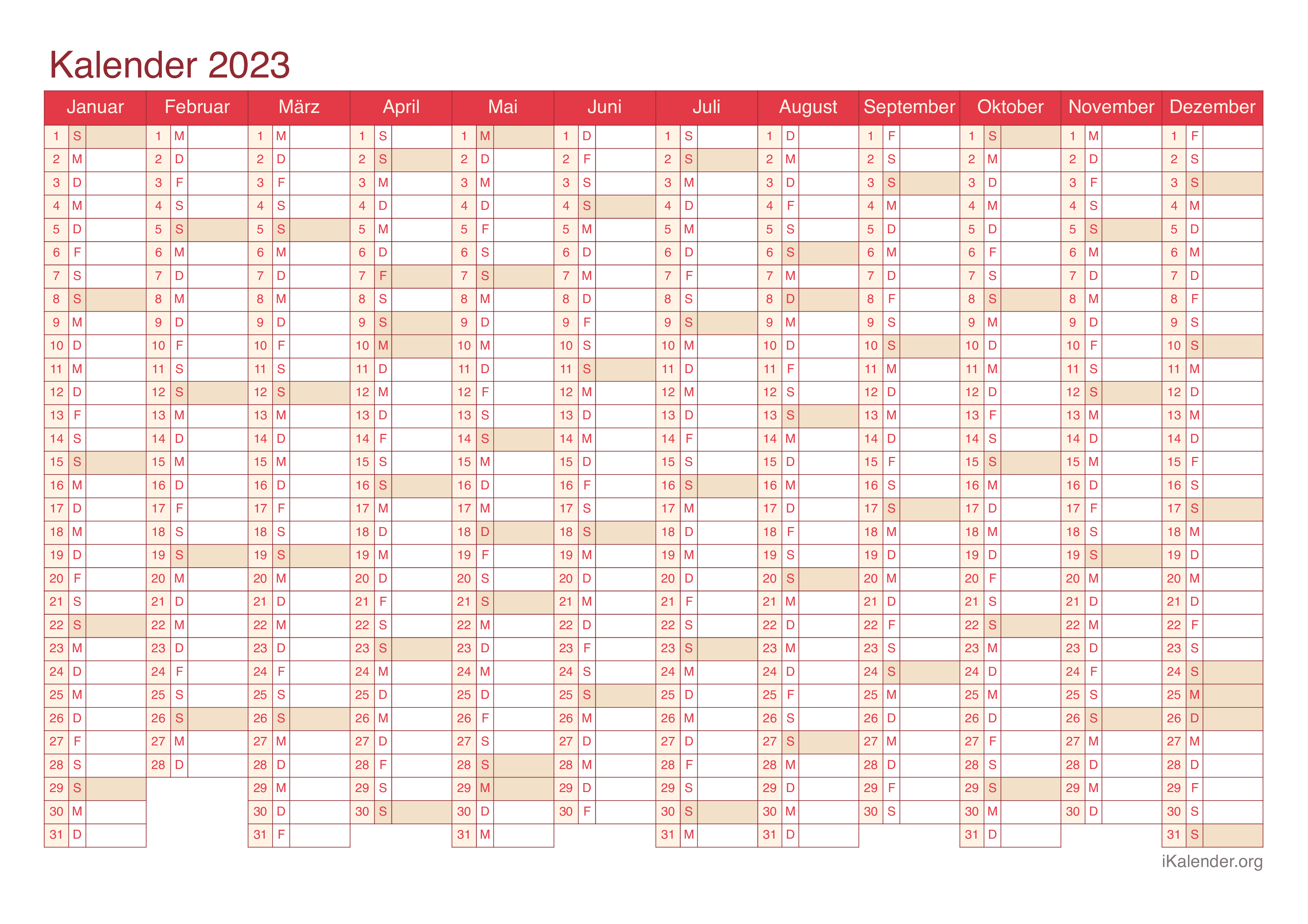 Jahreskalender 2023 - Cherry