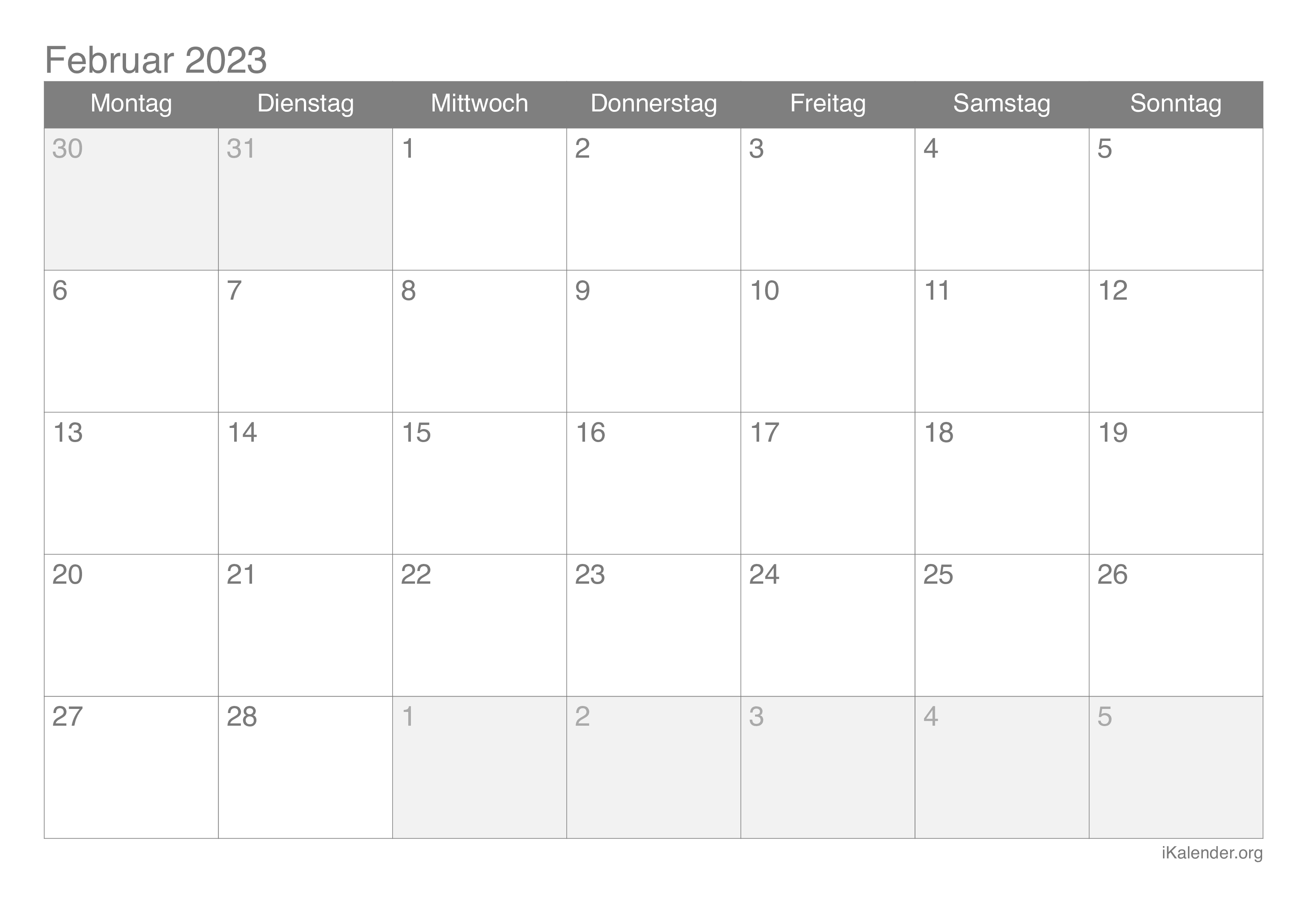 Monatskalender Februar 2023