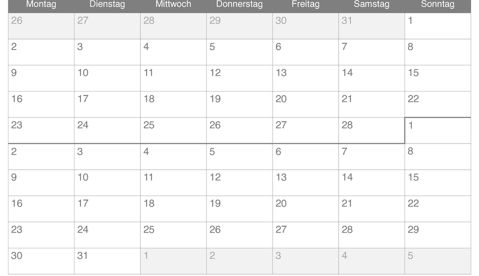 Monatskalender Februar März 2026