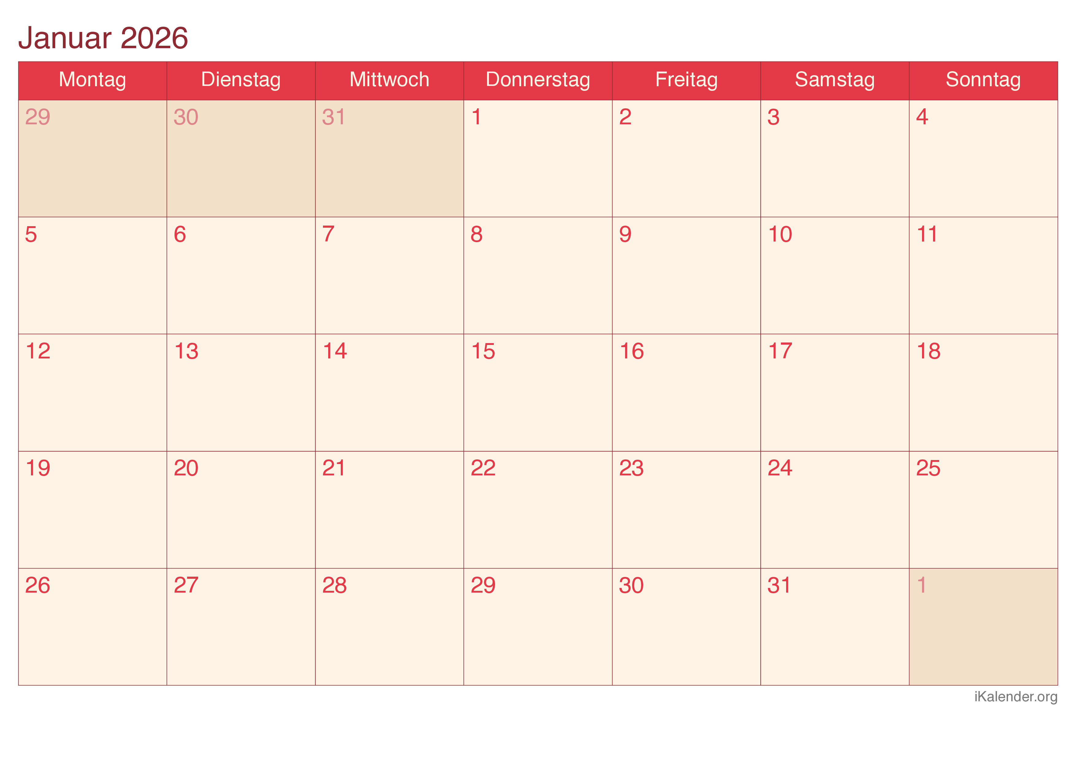 Monatskalender 2026 - Cherry