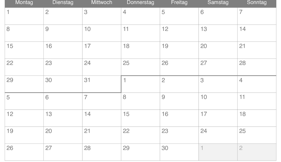 Monatskalender März April 2027