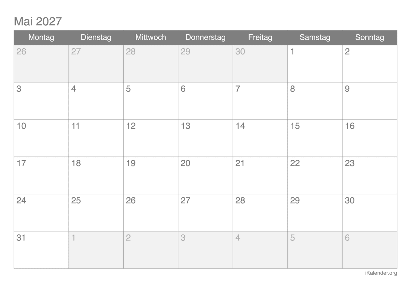 Monatskalender Mai 2027