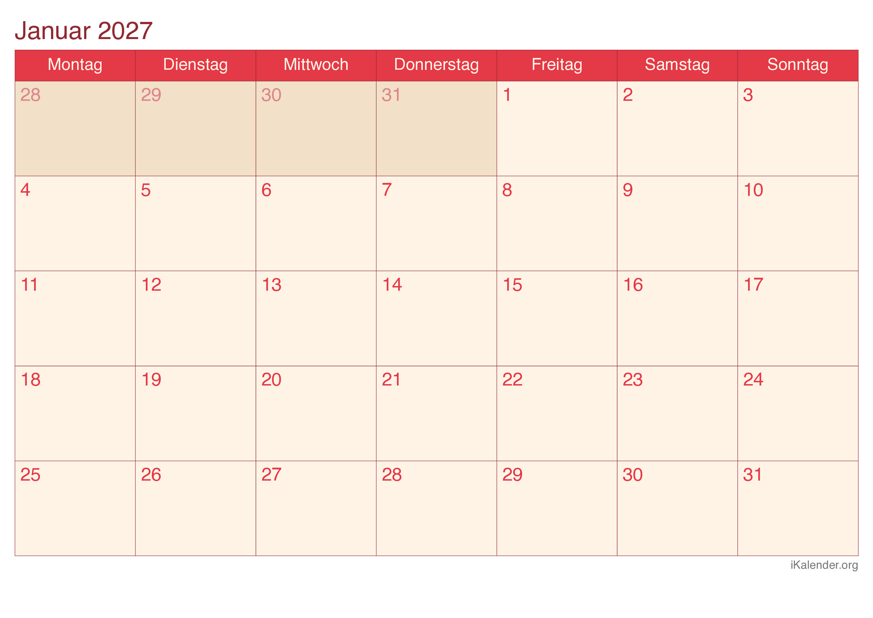 Monatskalender 2027 - Cherry