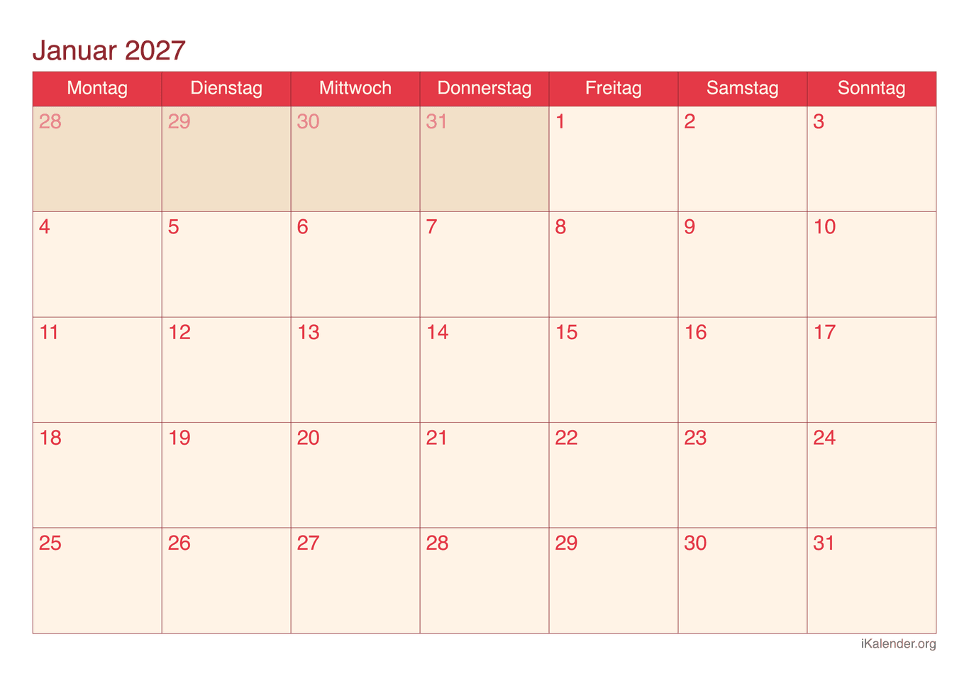 Monatskalender 2027 - Cherry