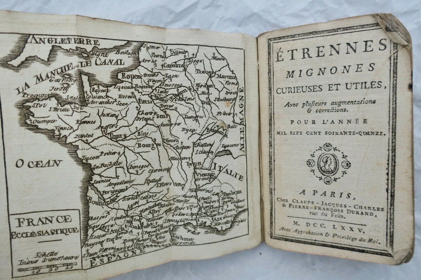 Karte von Frankreich mit den étrennes mignonnes von 1775.