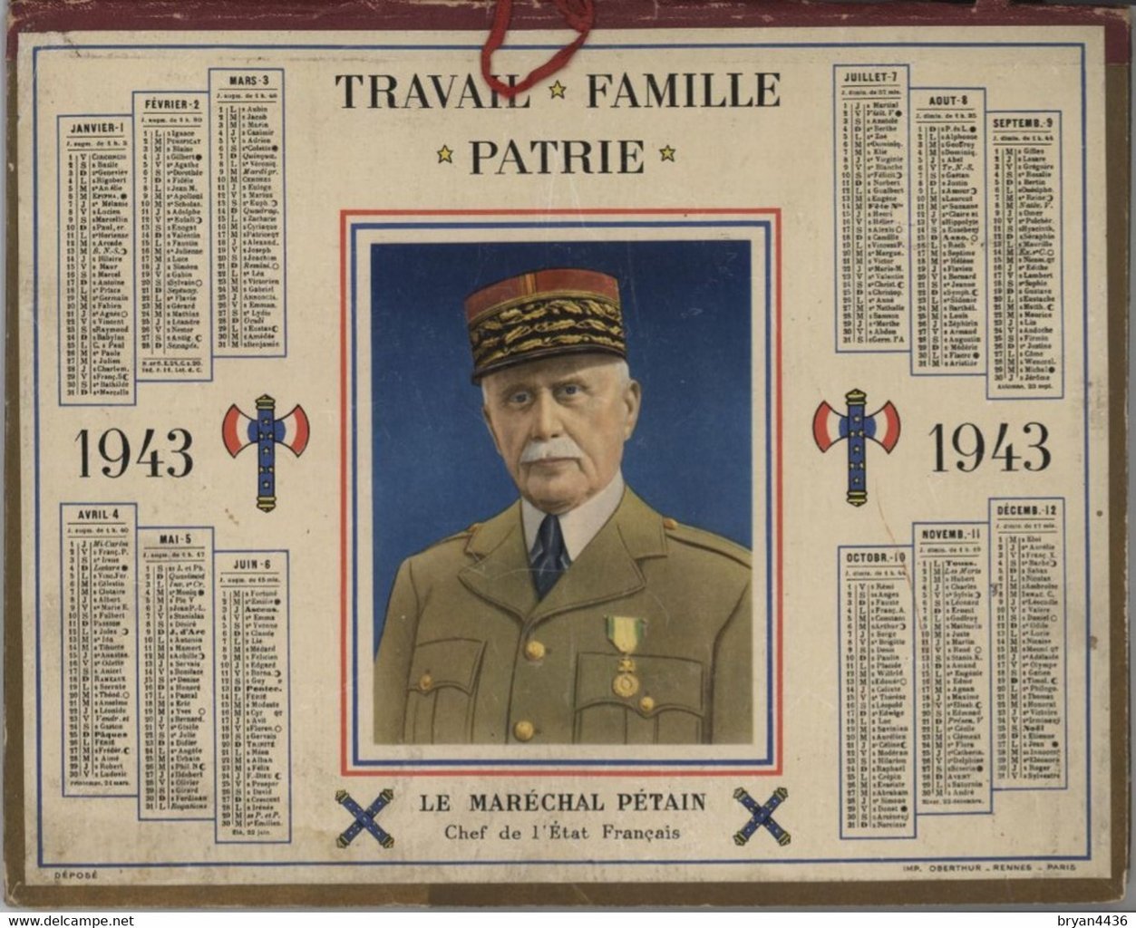 Kalender von 1943 mit dem Bildnis von Marschall Pétain.