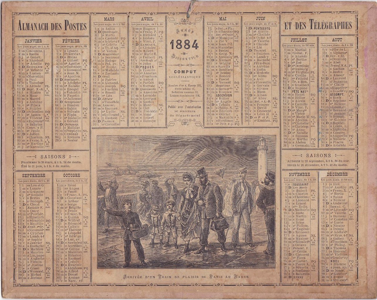 Almanach des Postes et des Télégraphes 1884, Vorderseite.