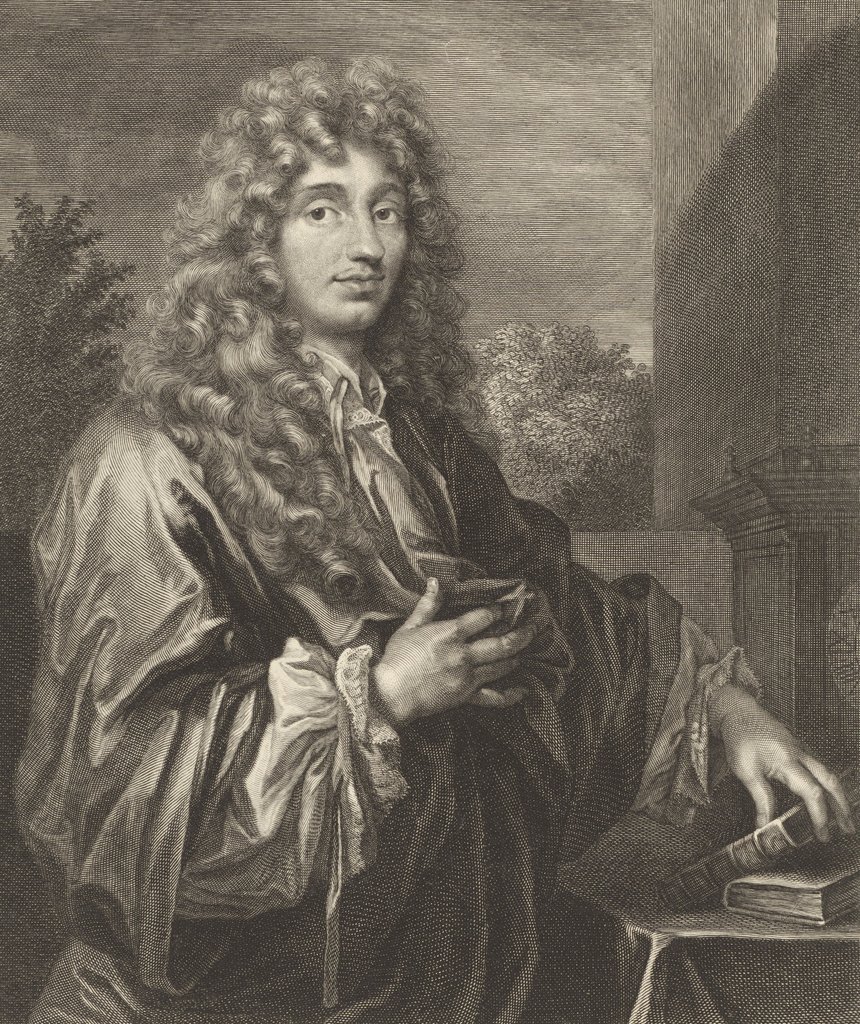 Porträt von Christiaan Huygens, Stich von Jacques-Antoine Friquet de Vauroze, um 1687.