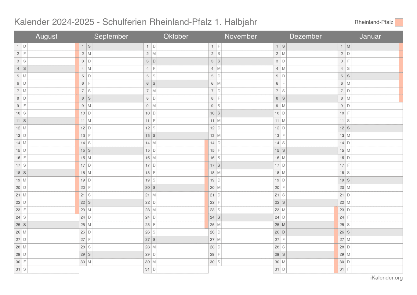 Schulferien Halbjahreskalender 2024-2025 Rheinland-Pfalz