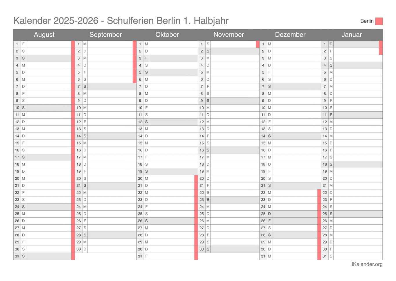 Schulferien Halbjahreskalender 2025-2026 Berlin