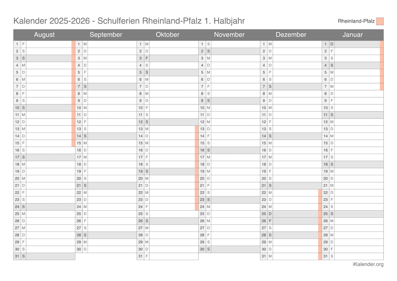 Schulferien Halbjahreskalender 2025-2026 Rheinland-Pfalz