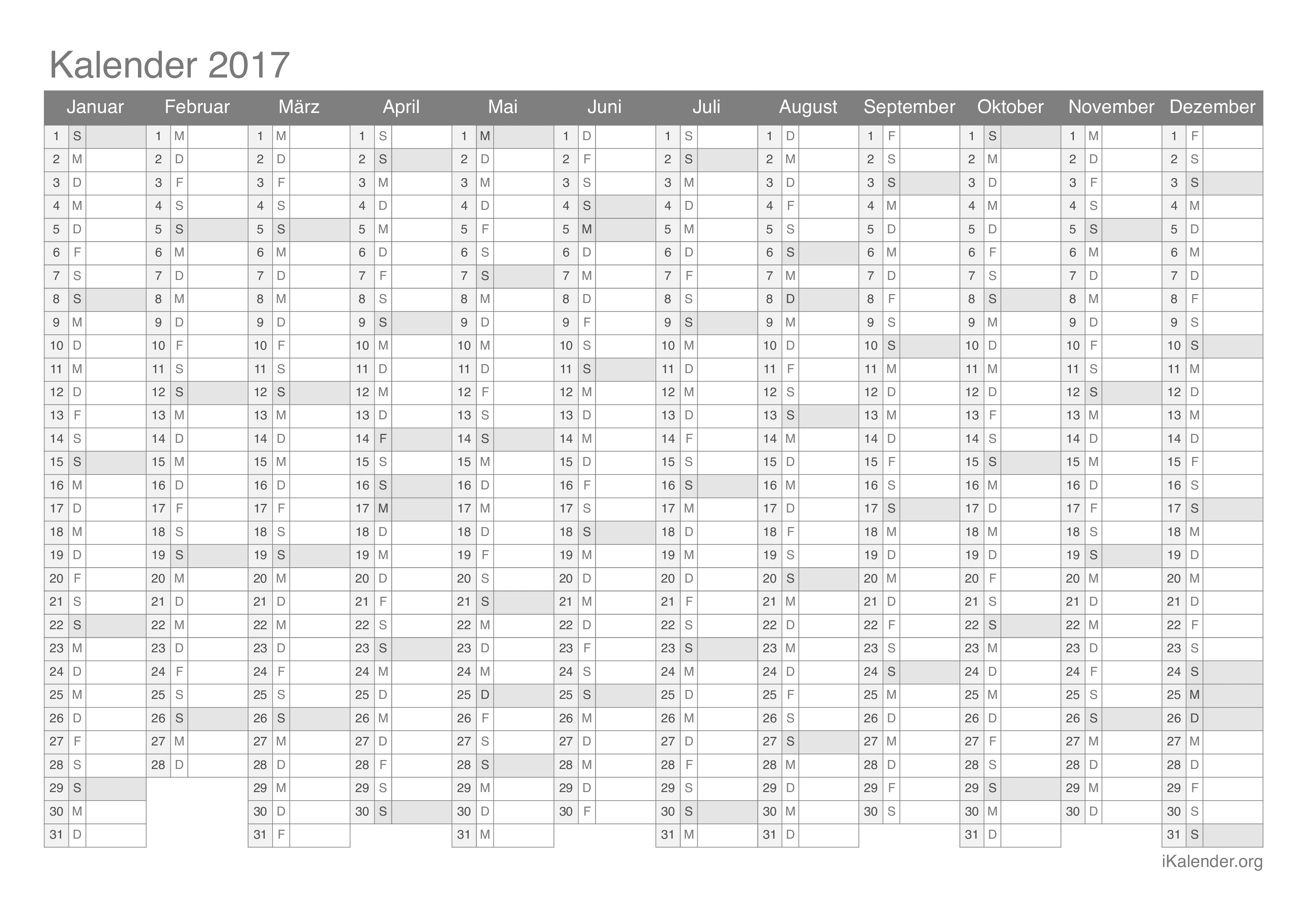 Kalender 2017 Zum Ausdrucken - Ikalender.Org