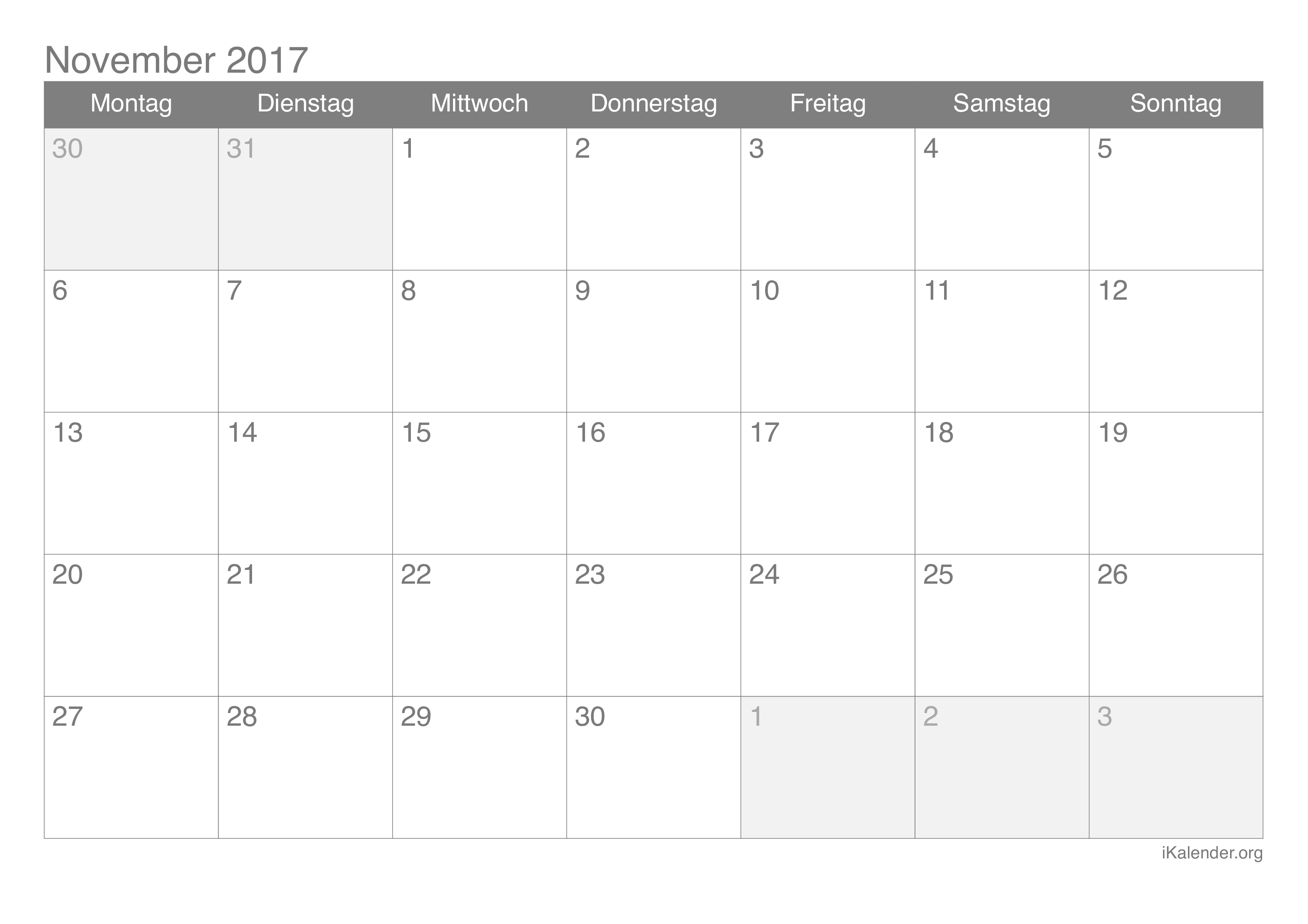 Kalender November 2017 Zum Ausdrucken - Ikalender.Org