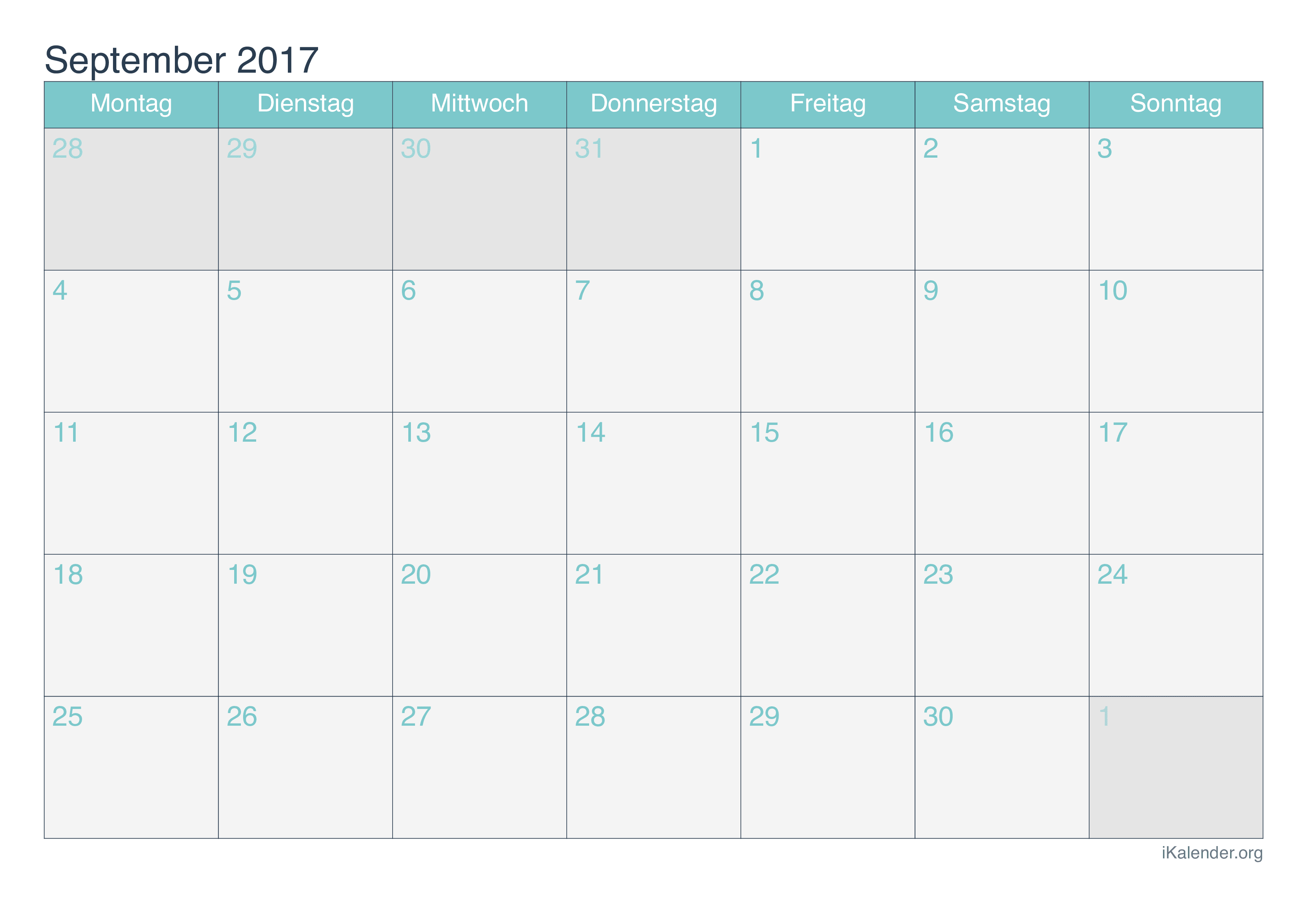 Kalender September 2017 Zum Ausdrucken - Ikalender.Org