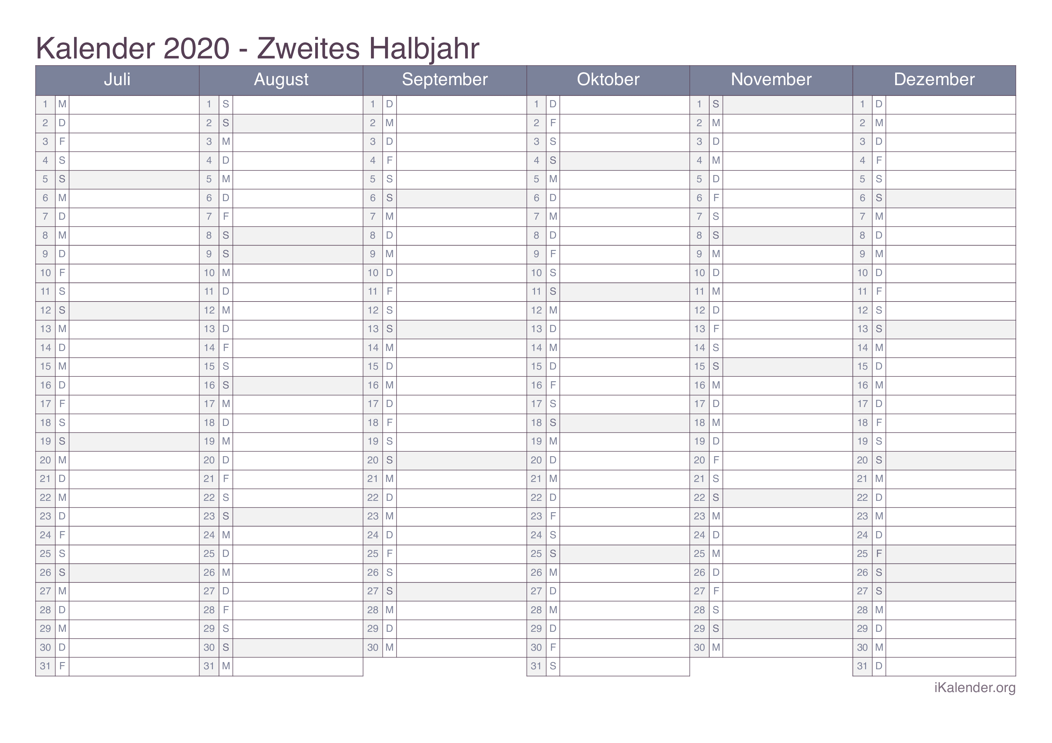 Kalender 2020 Zum Ausdrucken Ikalender Org