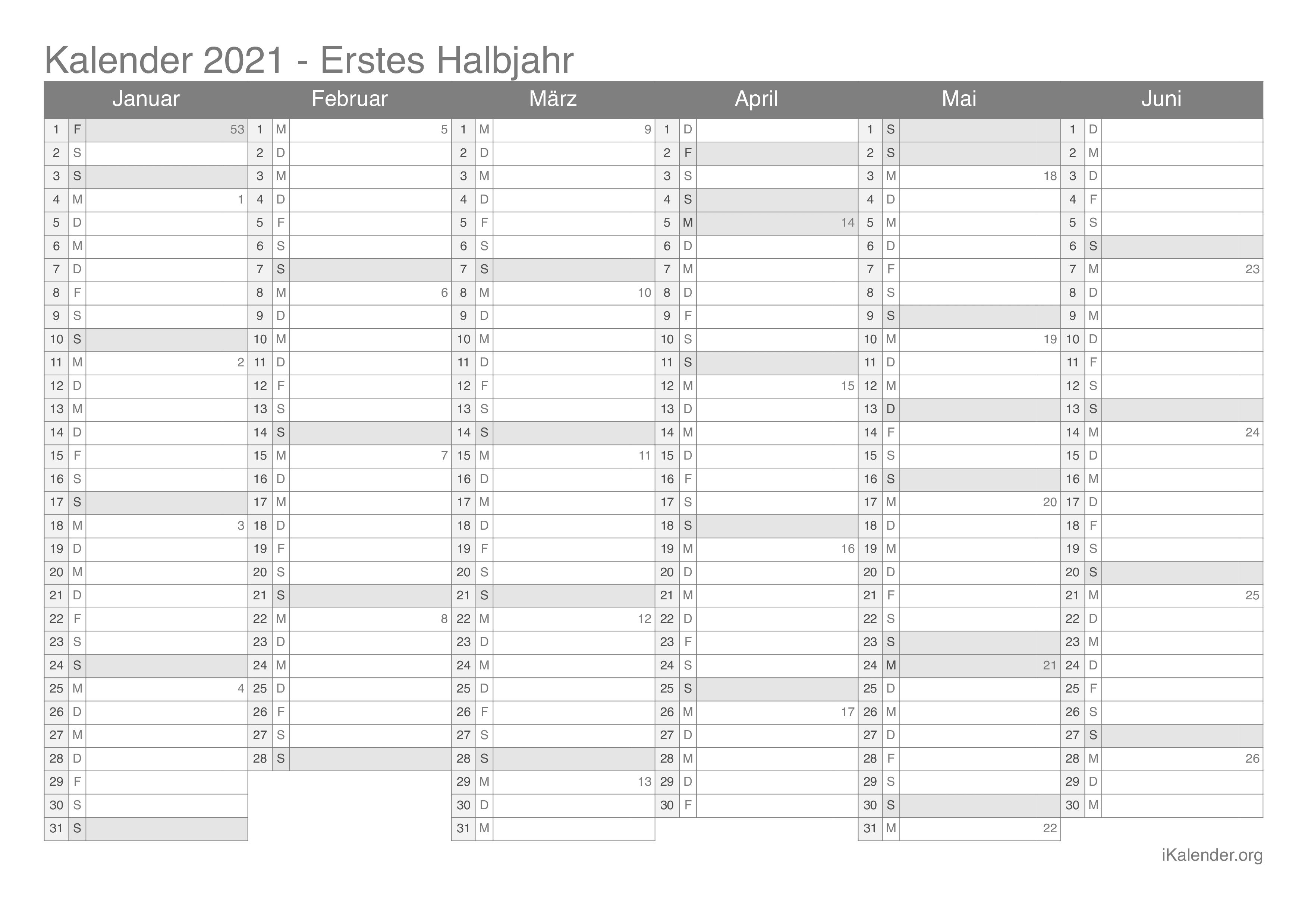 Kalender 2021 Zum Ausdrucken Ikalender Org