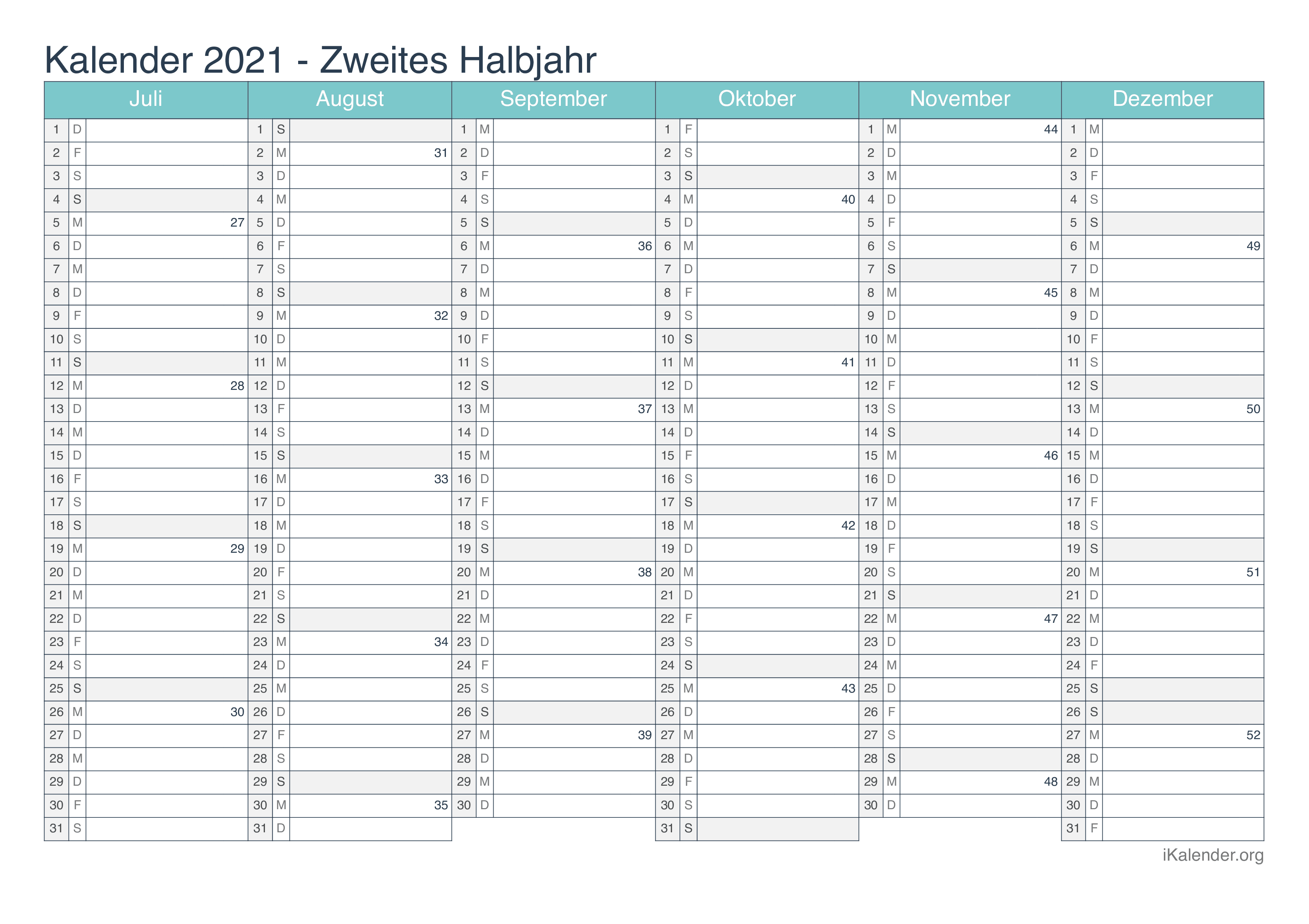 Jahreskalender 2021 / Kalender 2021 Zum Ausdrucken ...