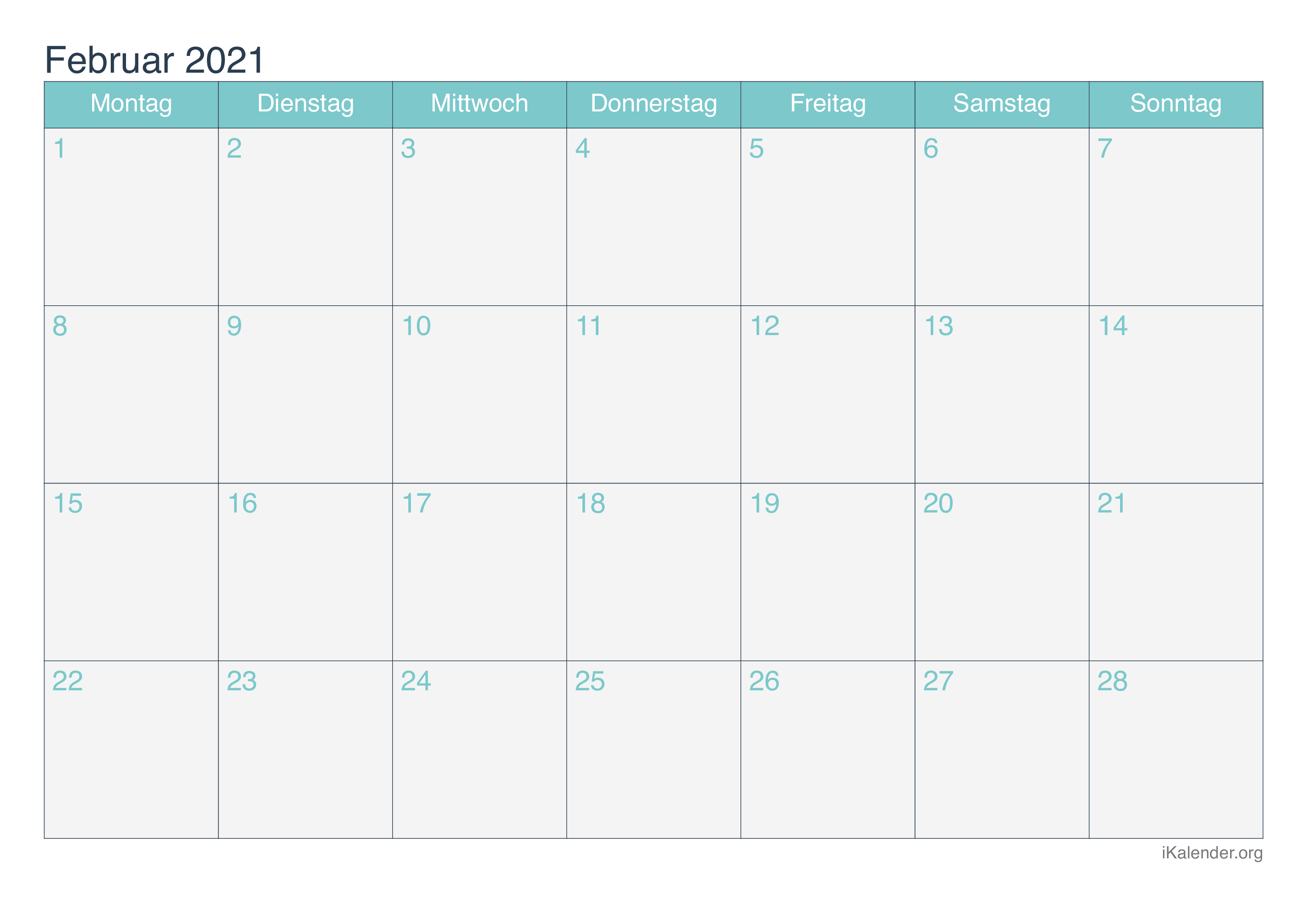 Kalender Februar 2021 Zum Ausdrucken Ikalender Org