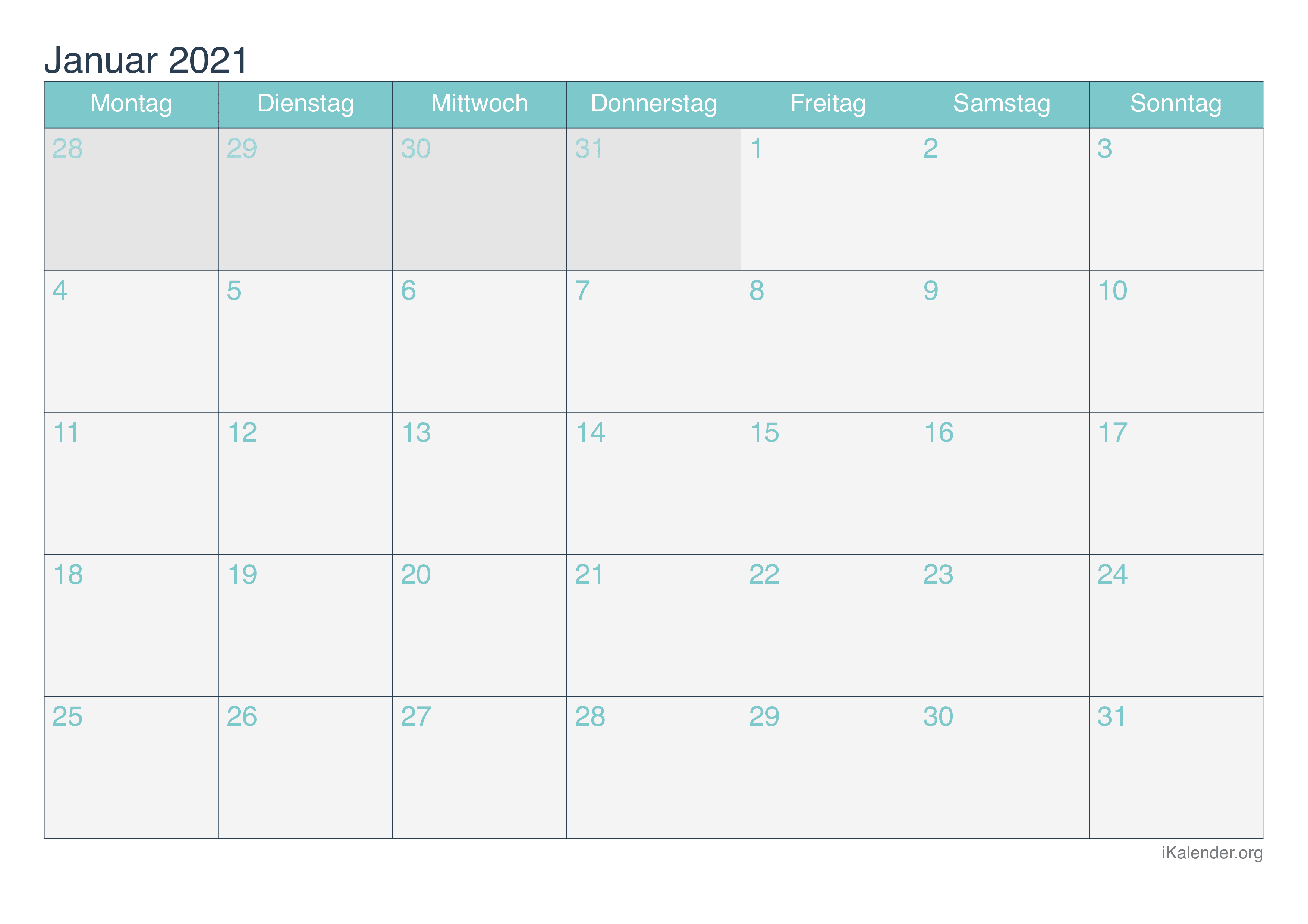 Kalenderblatt Januar 2021 Gestalten Kostenlos Familienkalender 2021