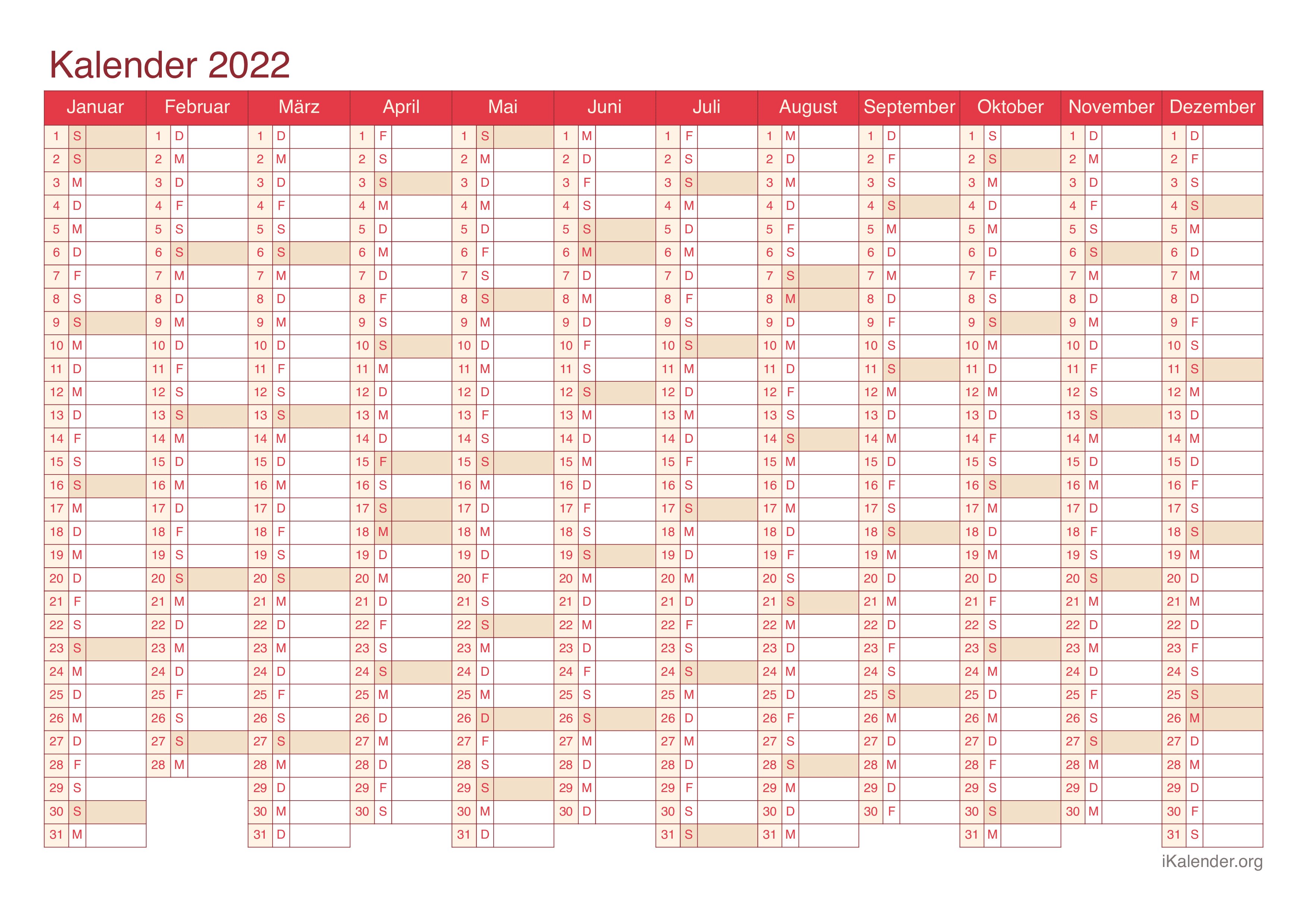 Kalender PDF 2022. 